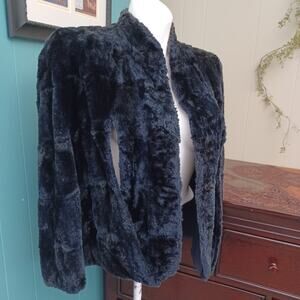 Vintage Navy Blue The Emporium San Francisco Faux Fur Classy Jacket Shawl Lovely